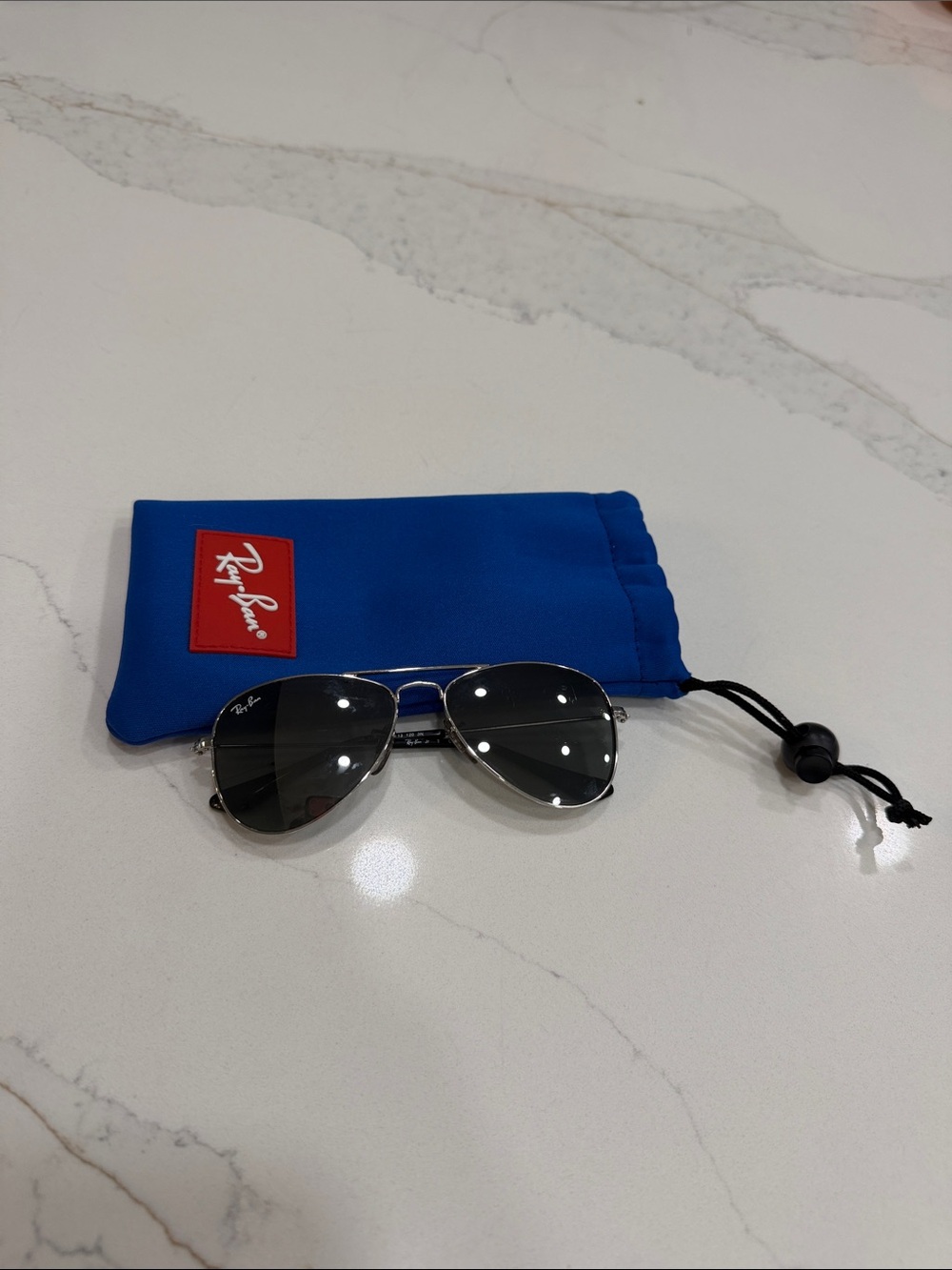 Ray-Ban Kids Silver Aviator Sunglasses with Blue Pouch